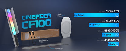 ZHIYUN Oficial CINEPEER CF100 100W RGB Bastão de Luz Portátil Luzes LED 2700K-6500K para Foto Vídeo Streaming Iluminação Fotográfica