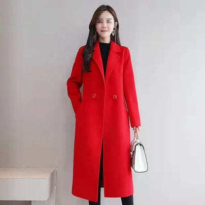 Plus Size New Women's Woolen Coat Medium-Length Loose Fit plus Size Korean Style Spring Autumn Outerwear Thickened Polyester ...