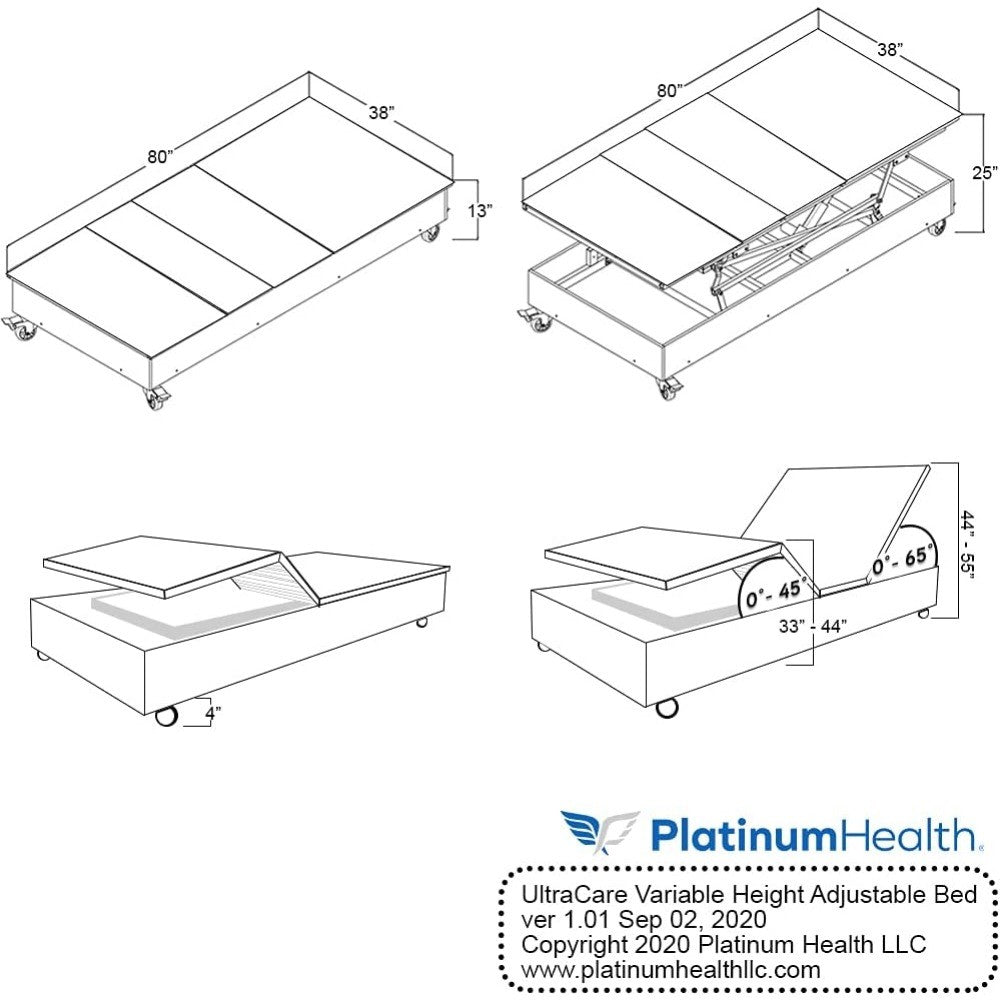 Platinum Health WallHugger Premium Electric Adjustable Bed Base with Variable Height High-Low Positioning and Wall Hugger Featur