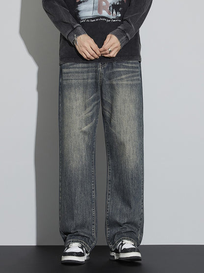 Calças Jeans Masculinas Folgadas de Algodão Perna Larga Retrô Estilo Urbano Coreano Reta Lavada Calças Jeans de Marca de Alta Qualidade