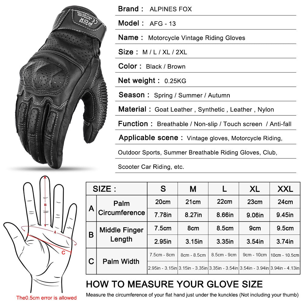 Luvas de Couro Perfurado Retrô de Verão para Motocicleta Masculino Feminino Luvas de Dedo Completo para Motocross Motoqueiro Guantes Moto Equipamento M-XXL