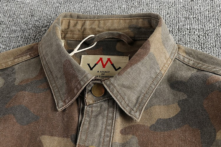 2024 Autumn New American Retro Woven Camouflage Cargo Shirt Men's Fashion 100% Cotton Washed Multi-pocket Casual Thin Jacket
