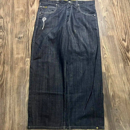 Y2K American New Trend Hip-hop Gothic Embroidered Jeans Men's Street Harajuku Leisure Loose Straight Wide-leg Pants Unisex Jeans