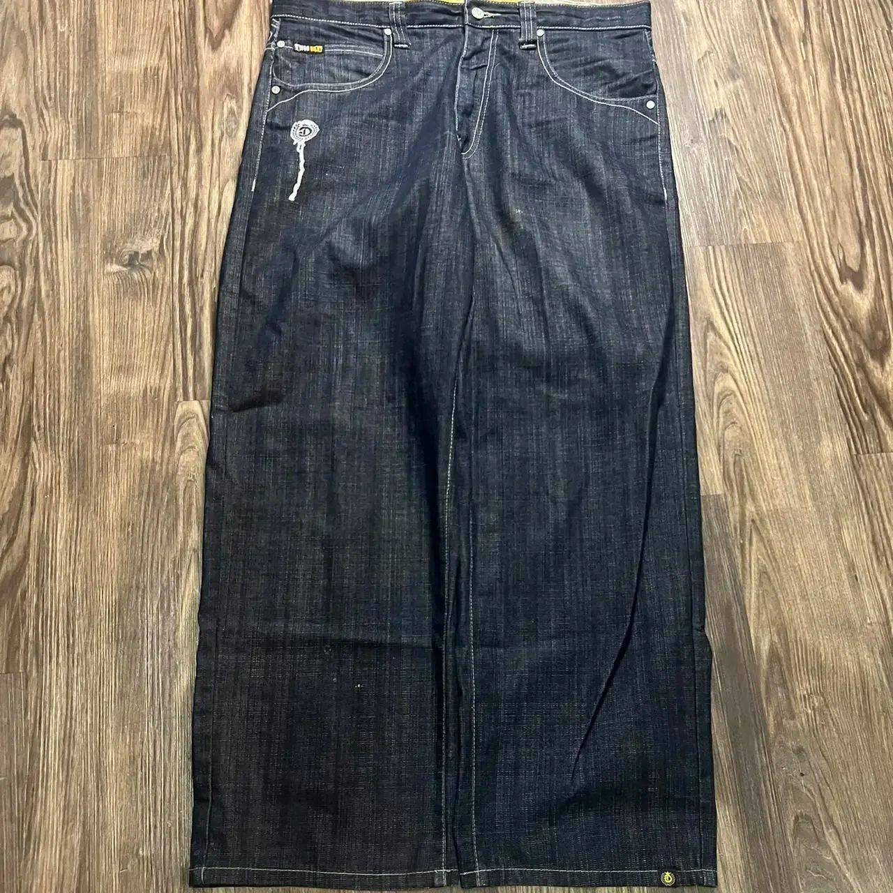 Y2K American New Trend Hip-hop Gothic Embroidered Jeans Men's Street Harajuku Leisure Loose Straight Wide-leg Pants Unisex Jeans