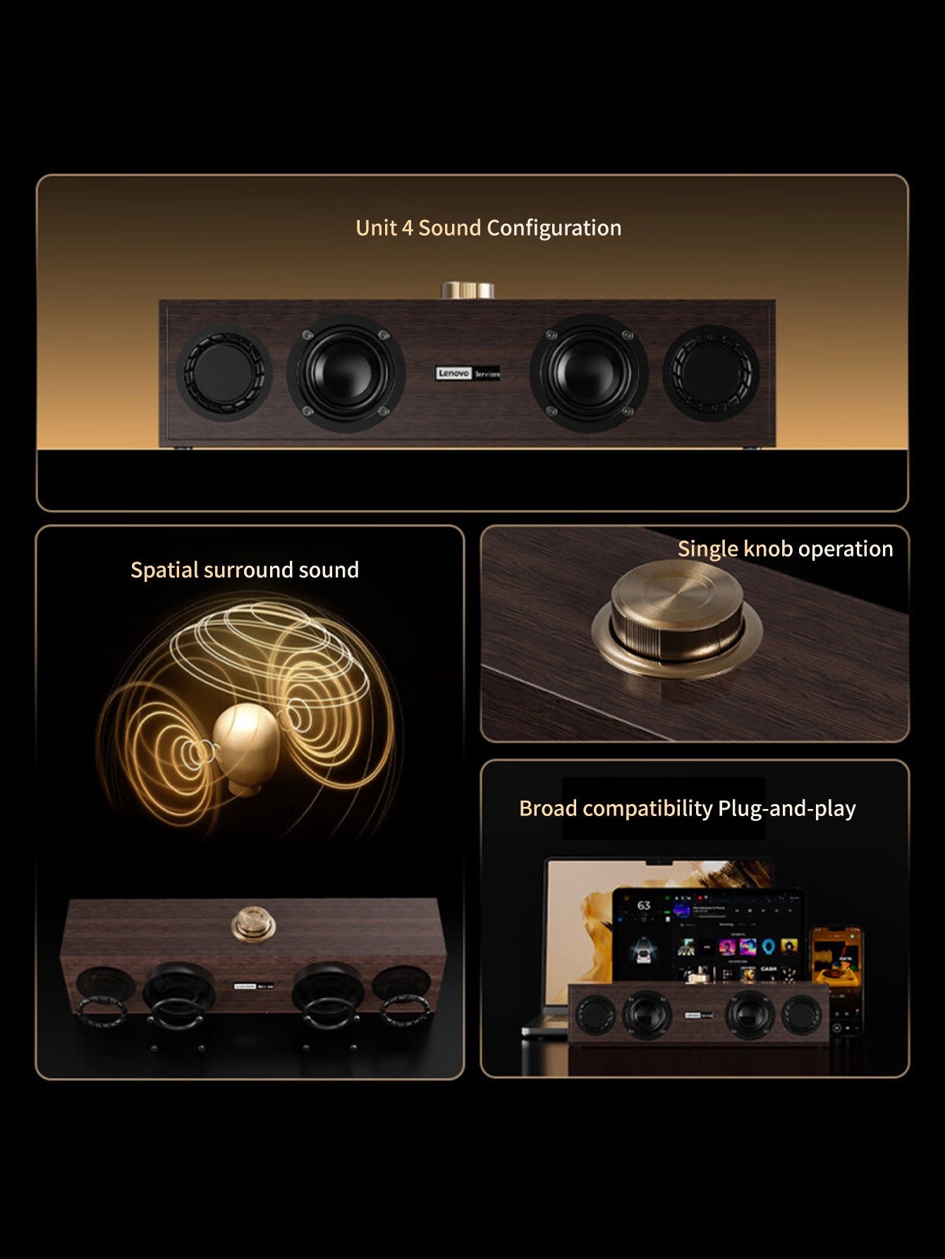 Caixa de som Lenovo C02 multimídia Bluetooth com fio/Bluetooth dual-mode retrô universal para TV, computador e celular com subwoofer
