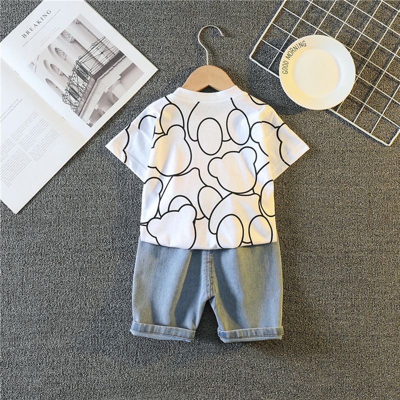 Novo Terno de Roupa de Verão para Bebê Meninas Moda Infantil Meninos Desenho Animado Camiseta Shorts 2 Peças/Conjuntos Traje Casual para Crianças Agasalhos