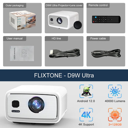Projetor FlixTone D9W Ultra 3000 ANSI Full HD 1080P para Filmes Android WiFi 6 Home Theater Projetor Beam para Vídeos ao Ar Livre