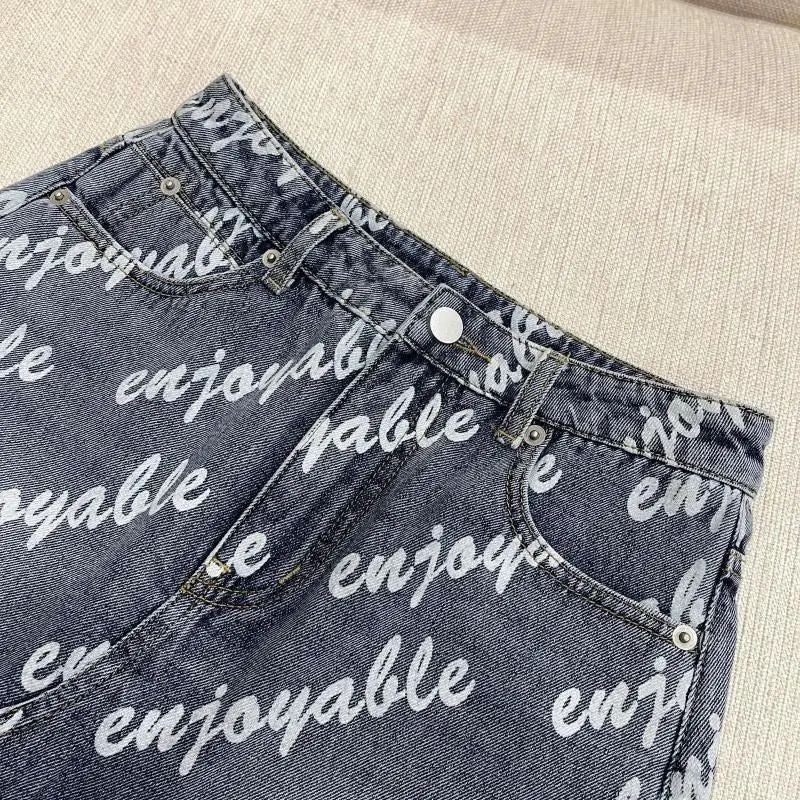 Female Sexy Vintage Letter High Waist A-line Skirt Summer All-match Fashionable Slim Buttons Zipper Denim Short Skirt Women