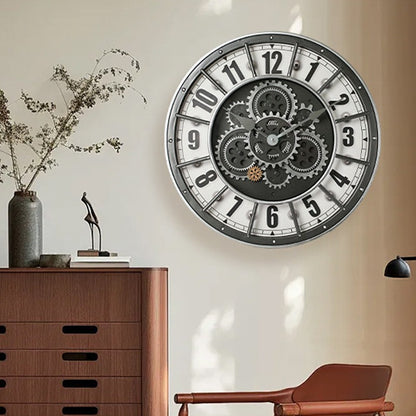 46cm Real Moving Gears Wall Clock Large Industrial Steam Punk Roman Numeral Wall Clock Living Room Home Decoration Quartz Clock
