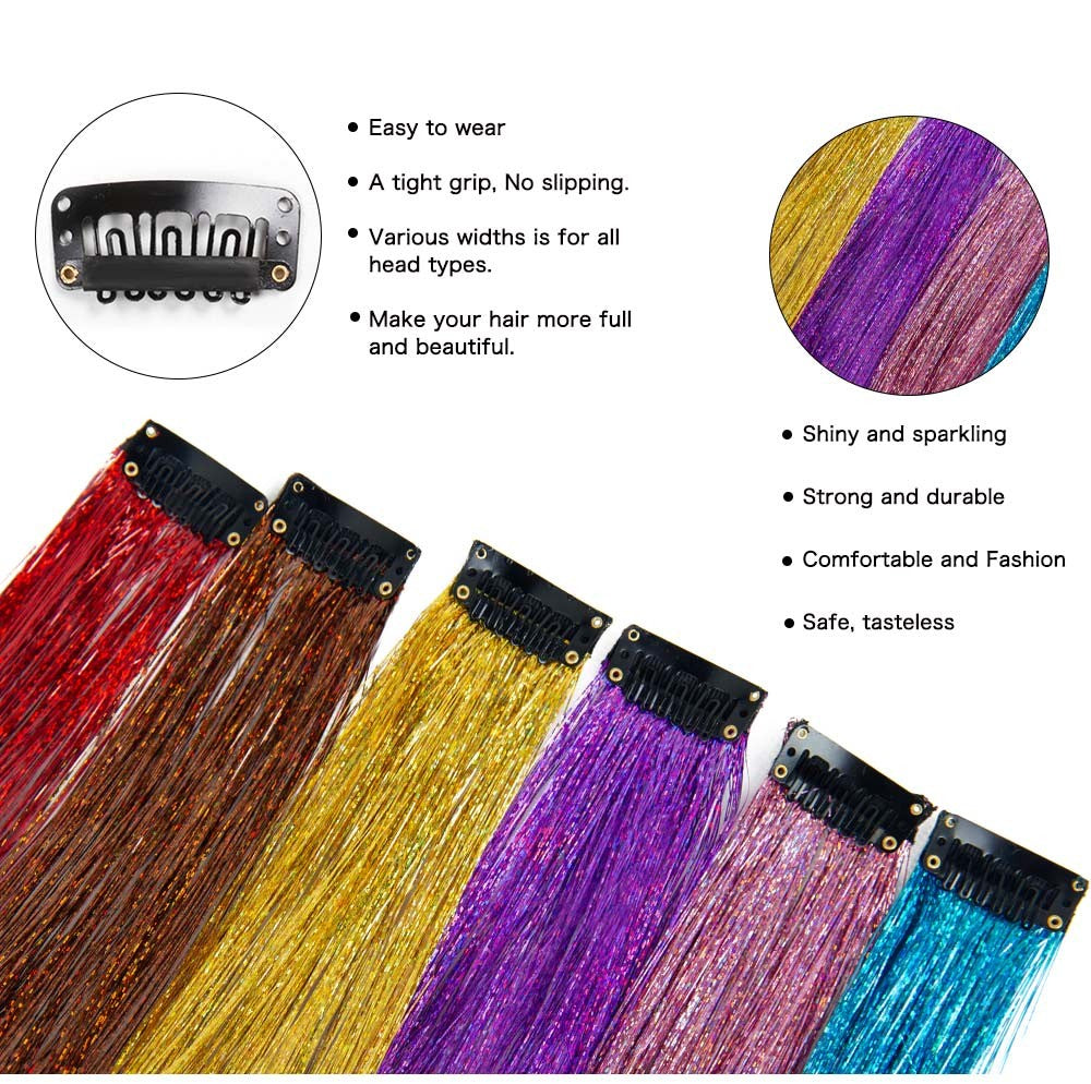 Presilha de Extensão de Cabelo Brilhante Fio de Cabelo Cintilante Glitter Fada Kit Fio de Cabelo Resistente ao Calor 5 Peças Fio de Cabelo Sintético