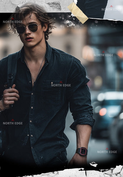 NORTH EDGE X1 Square Screen Digital Watch 2025 Men Women Sportswatch Waterproof 50M Stopwatch Countdown Alarm Clock Reloj Hombre