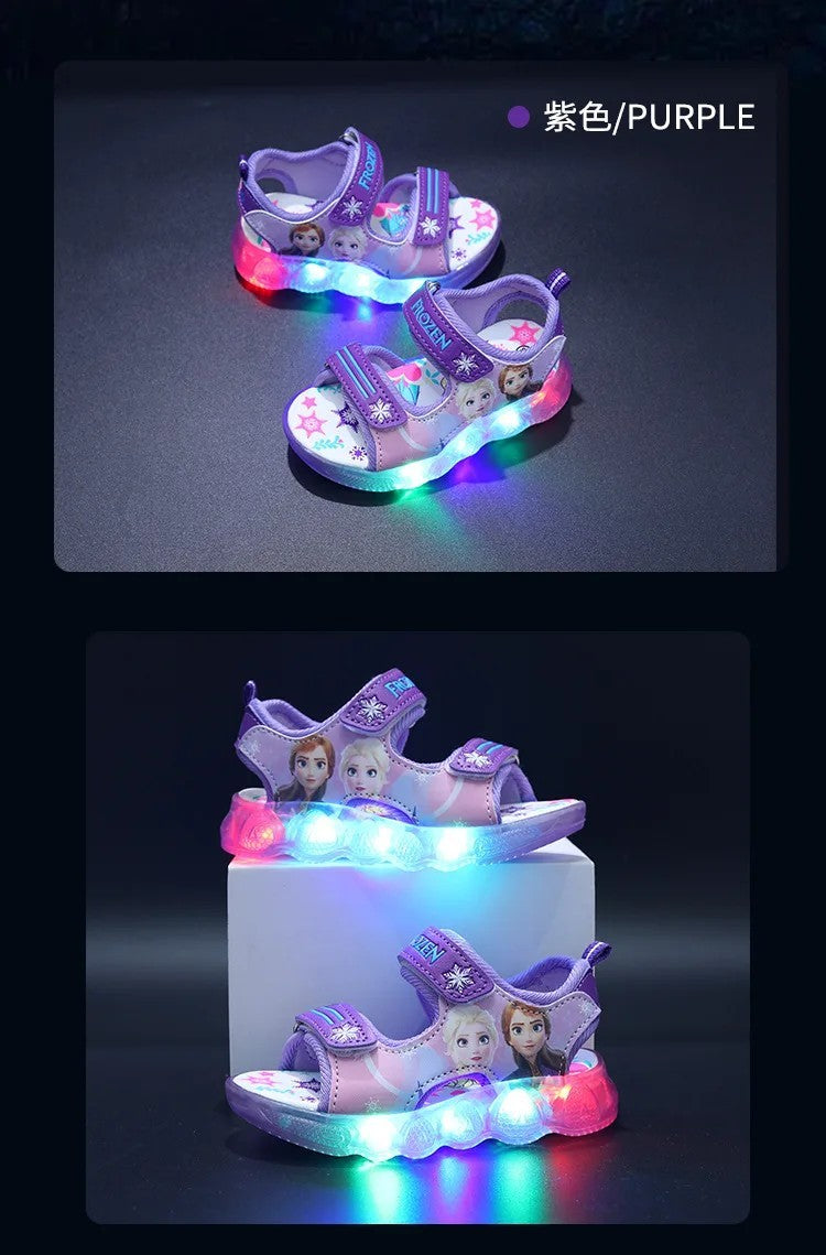 Disney Boys Girls Frozen Elsa Princess Led Light Up Luminous Sports Sandals Summer Kids Sandals Non-slip Toddler Shoes