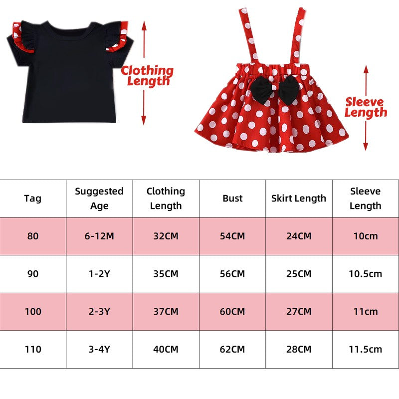 Minnie Mouse Girl Set Children Dress Baby Clothing Set Summer Birthday Costume Polka Dot Suspender Skirt Bow Headband skirt suit