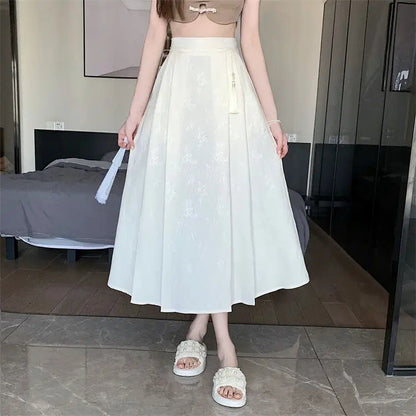 Elegant Embroidered High Waist Midi Skirt Women's New Chinese Style A- Line Half Body Skirt for Summer Fashionable Versatile