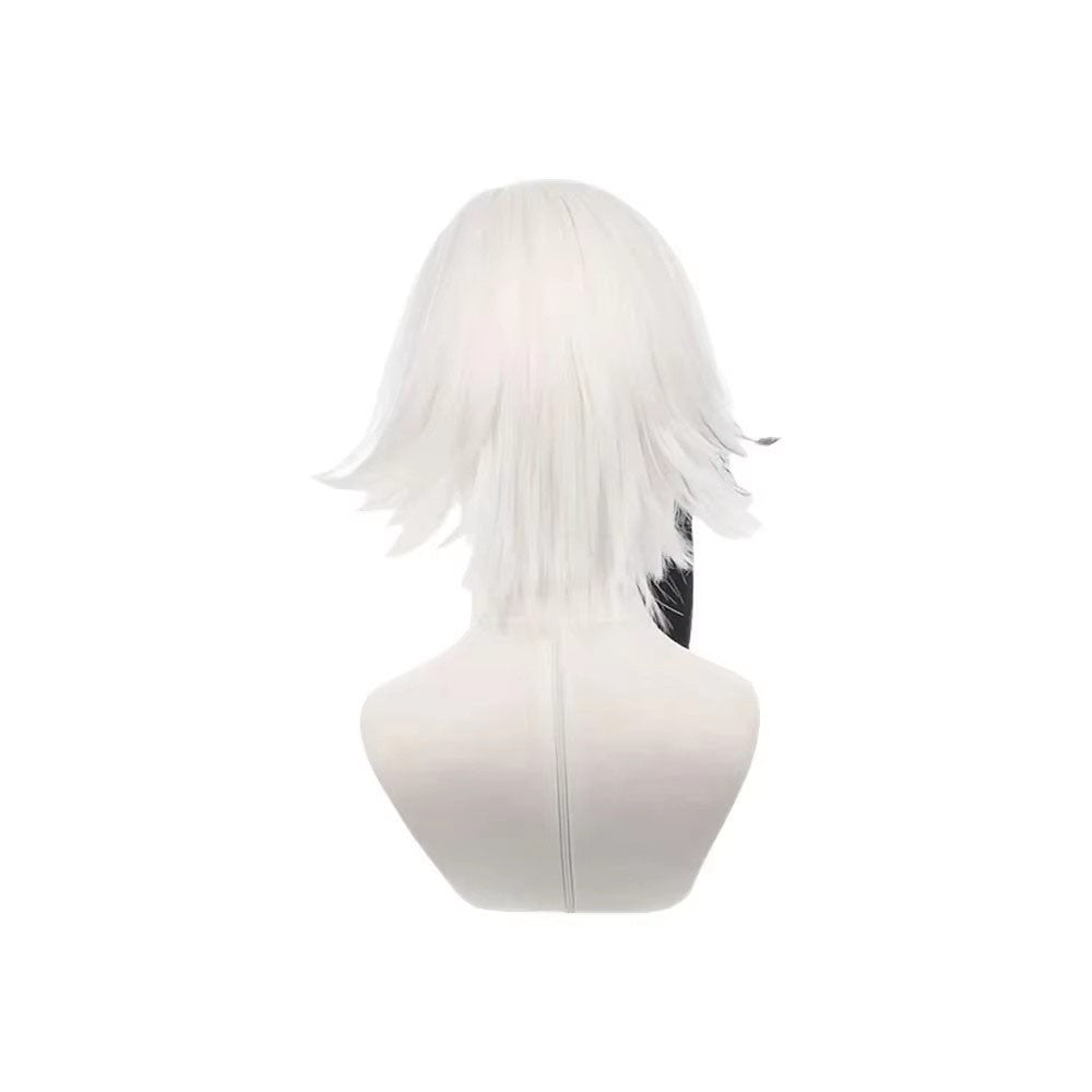 Peruca Cosplay Anime Arlecchino Curta Reta Branca Preta Cabelo Sintético Peluca Para Festival Frieren Adereços de Halloween