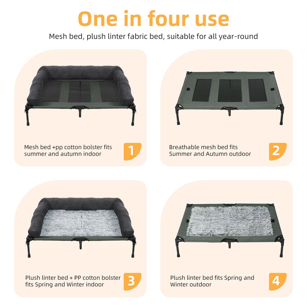 Cama de cachorro grande XXL XL para ambientes externos, elevada com esteira de resfriamento respirável e esteira de pelúcia macia, cama de acampamento para filhotes para casa e jardim
