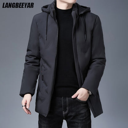 Top Grade Designer New Brand Men Parka Jacket Thick Casual Fashion Windbreaker Hooded Quilted Bubble Coats Long Mens Clothes