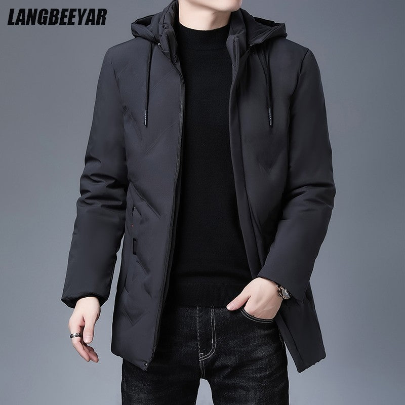 Top Grade Designer New Brand Men Parka Jacket Thick Casual Fashion Windbreaker Hooded Quilted Bubble Coats Long Mens Clothes