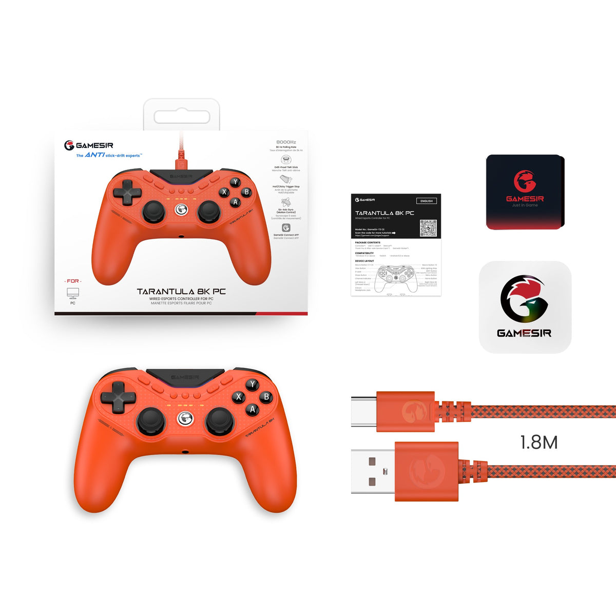 GameSir T3 CE Tarantula 8k Wired Controller Custom TMR Joystick Omron Micro Switches for Steam Switch Android PC Gamepad