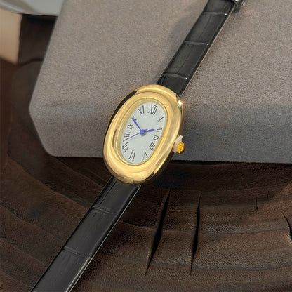 Ladies' New Oval Bathtub Egg-Shaped Belt Quartz Watch Elegant Miniature Vintage-Style Wristwatch Stylish Trendsetter
