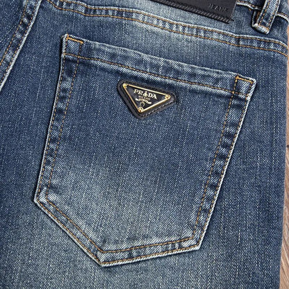 Milão Qualidade Premium Europeia Outono/Inverno Calças Jeans Masculinas Emagrecem Sua Silhueta Solta Reta Elástica Vintage