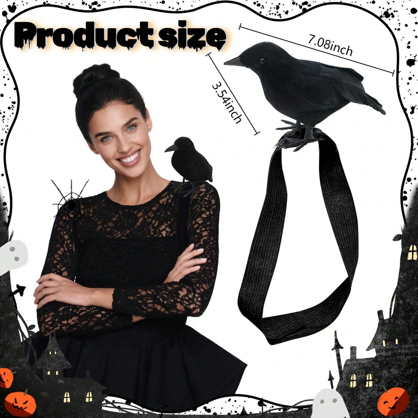 Halloween Realistic Crow Statue Shoulder Strap Style for Halloween Party Indoor Outdoor House Garden Decoration Christmas Party