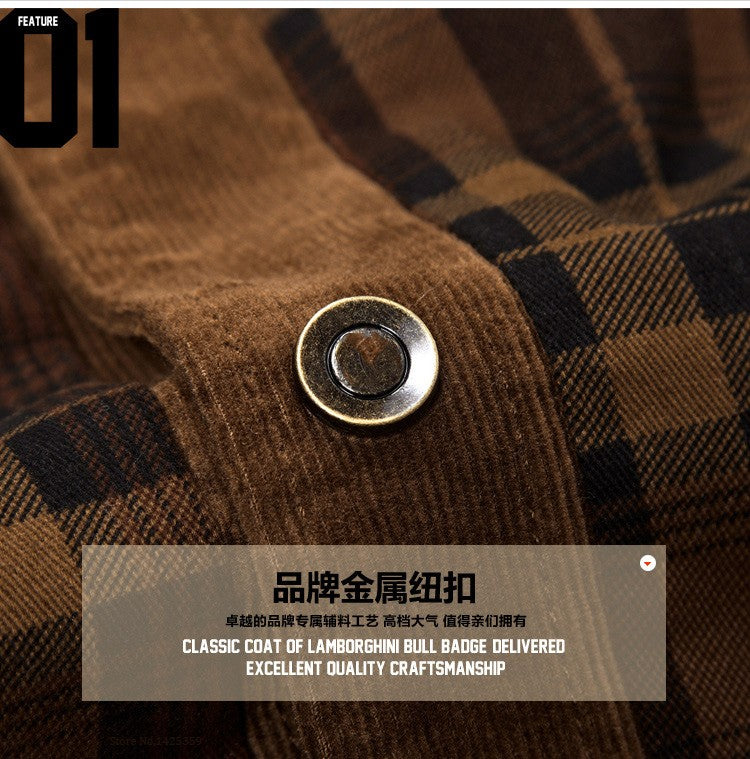 Brand Shirt Men Casual Shirts Wool Fleece Thick Warm Shirts for Men Handwork Plaid Shirt Men Camisa Denim Hombre Size M-4XL