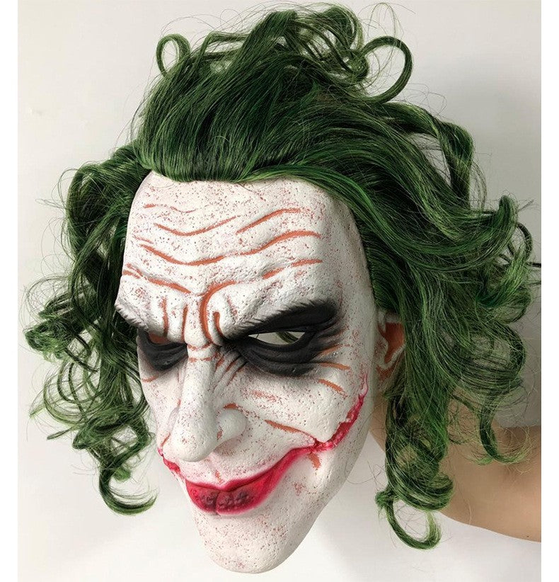 Halloween Latex Clown Mask Bat Knight Cosplay Horror Scary Joker Masks with Green Hair Wig Party Roleplay Cosplay Costume Props