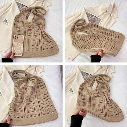 Bohemian Crochet Tote Bag for Women Handwoven Macrame Shoulder Bag with Hollow Knit Design Elegant Christmas Gift for Her, Beach
