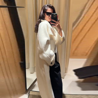 Elegant Women's Overcoat Stand Collar Single Breasted Full Sleeve Solid Female Long Coats 2025 Autumn Fashion Chic Lady Outwear