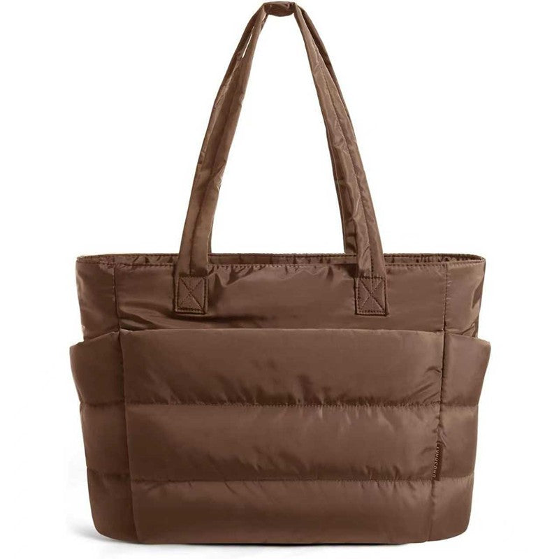 Quilted Large Capacity Tote Bag for Women Durable Fabric with Zipper Closure & Wrist Strap, Spacious Gym Beach Work Travel Bag