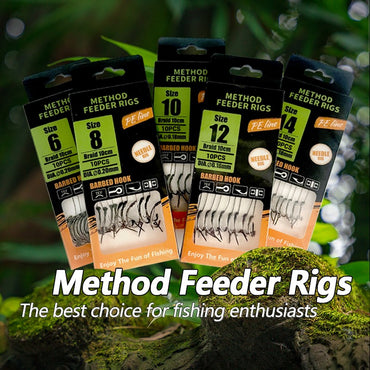 Montagens Pré-Amarradas para Pesca de Carpas, Method Feeder e Hair Rigs com Linha Trançada e Anzóis Barbela (Tamanho 6, 8, 10, 12), para Carpas e Carpas Prateadas
