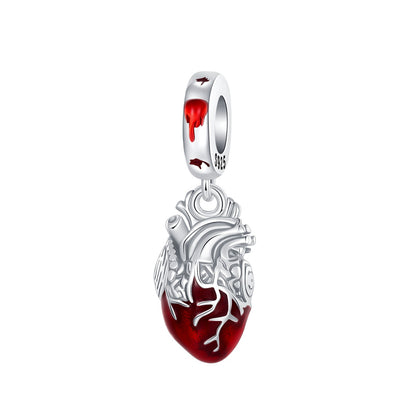 Hot Sale Charms Bead 925 Sterling Silver Red Heart Dangle Pendant Fit Bangle Bracelet Necklace DIY Jewelry