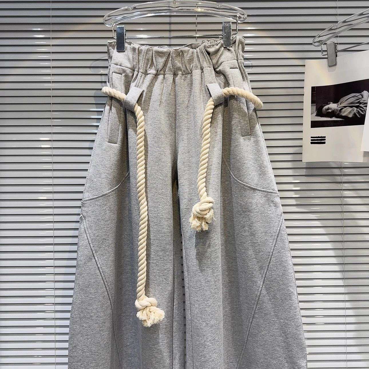 2025 New Women Personalized Woven Hemp Rope Belt Loose Wide-leg Casual Pants Bloomers