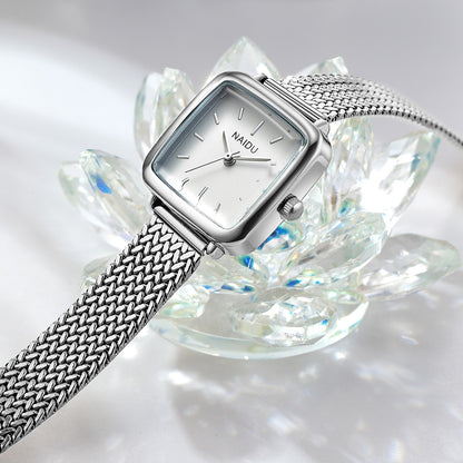 Ladies Small Square Watch Stainless Steel Strap Literary Fashion Retro Quartz Watch