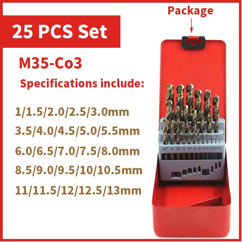 Broca Helicoidal de Aço Rápido Cobalto M35 Conjunto de Ferramentas Acessórios de Broca para Perfuração de Aço Inoxidável e Metal