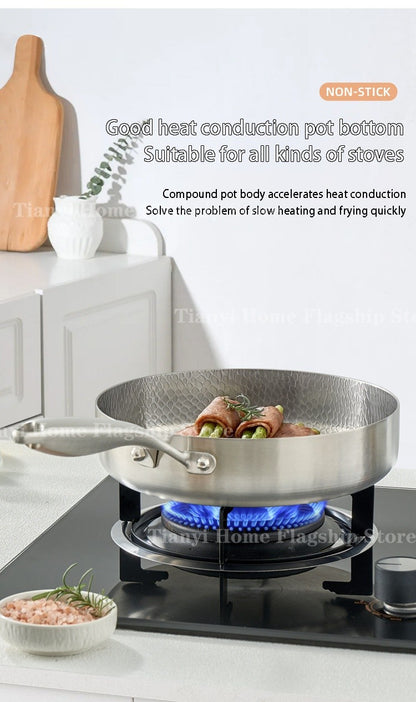 Frigideira 20/24/28cm Antiaderente Wok Titânio Aço Inox Doméstica Ovo Bife Frigideira Fogão de Indução Gás Utensílios de Cozinha