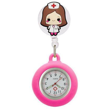 Lovely Hospital Medical Nurse Doctor Icons Cartoon FOB Pocket Watches Fashion Accessories Unisex Women Mens Clip Hang Clock Gift