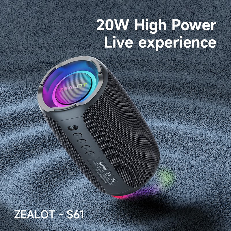 Caixa de Som Bluetooth Zealot-S61, com Proteção à Prova d'Água IPX6 e Graves para Ambiente Externo para Festas no Quintal e na Praia, Alto-falante de 10W