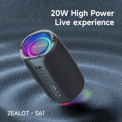 Caixa de Som Bluetooth Zealot-S61, com Proteção à Prova d'Água IPX6 e Graves para Ambiente Externo para Festas no Quintal e na Praia, Alto-falante de 10W