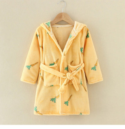 Boy and Girls Flannel Pajamas Robe Autumn and Winter Children Sleepwear Soft Hooded Kids Homewear 2-8 Years