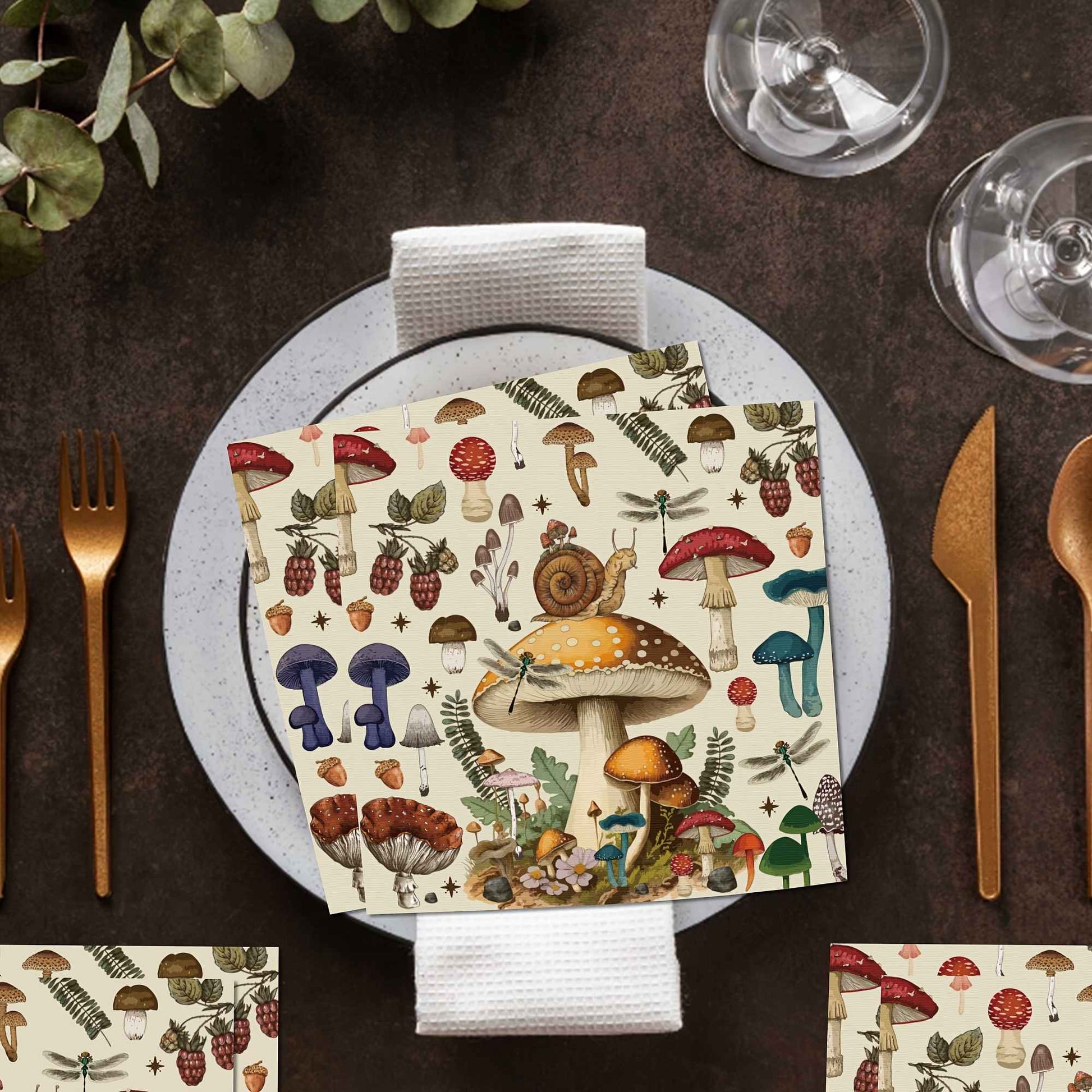 20/40 pcs Mushroom and Snail - Themed Disposable Napkins - 2 - Ply Paper, Suitable for Weddings, Birthdays and Celebrations