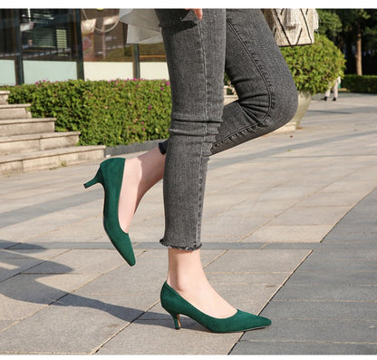 European American Fashionable Pointed High Heels Women With Rhinestone Bows Shallow Mouth Mid-Heeled Single Shoes Silk Satin