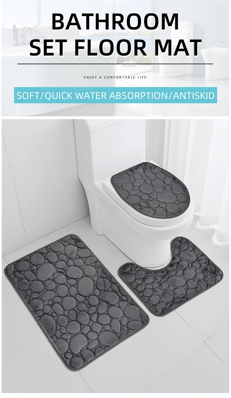 1 Set of Solid Color Simple Bathroom Water-absorbing and Non-slip Floor Mat Stone Pattern, Comfortable and Soft, Three-piece Set