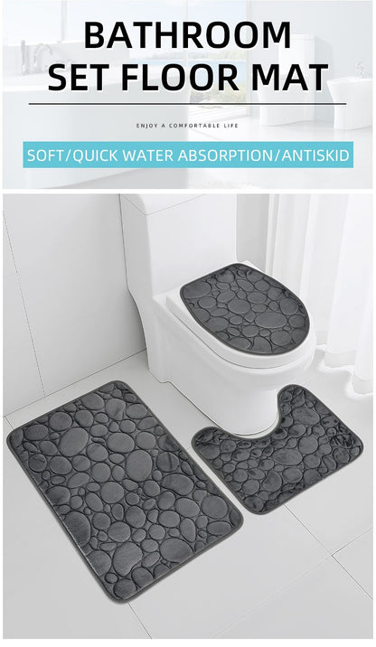 1 Set of Solid Color Simple Bathroom Water-absorbing and Non-slip Floor Mat Stone Pattern, Comfortable and Soft, Three-piece Set