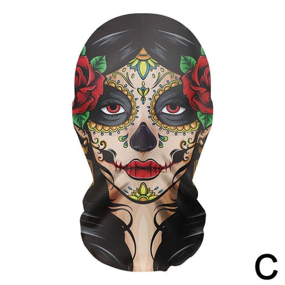 3D printed mask for role-playing full face covering elastic mesh printed mask fashionable Halloween makeup dance party headwear