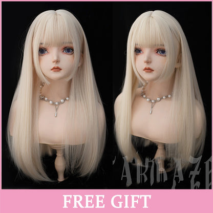 LM? Peruca de cosplay branca ombre de ondas corporais longas, perucas sintéticas resistentes ao calor, perucas Lolita naturais de parte média para mulheresW