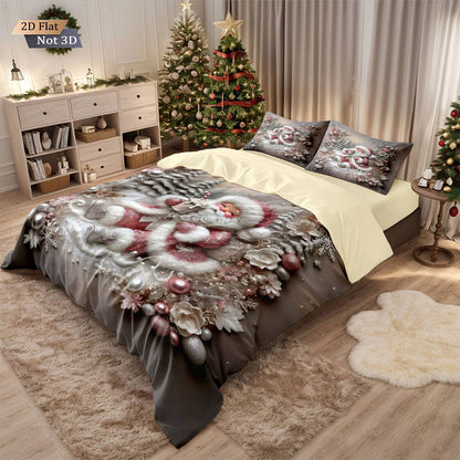 3pcs imitation relief Christmas Santa Claus Merry Christmas, print coreless bedding set multi size bedroom bedding decoration