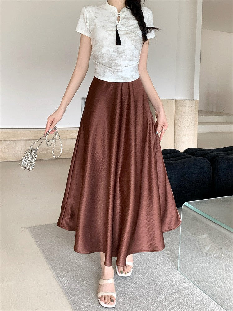 Plus Size Satin Half-Body Skirt Female 2026 Spring New Korean Fashion Temperament Elegant Solid Casual A-line Skirts