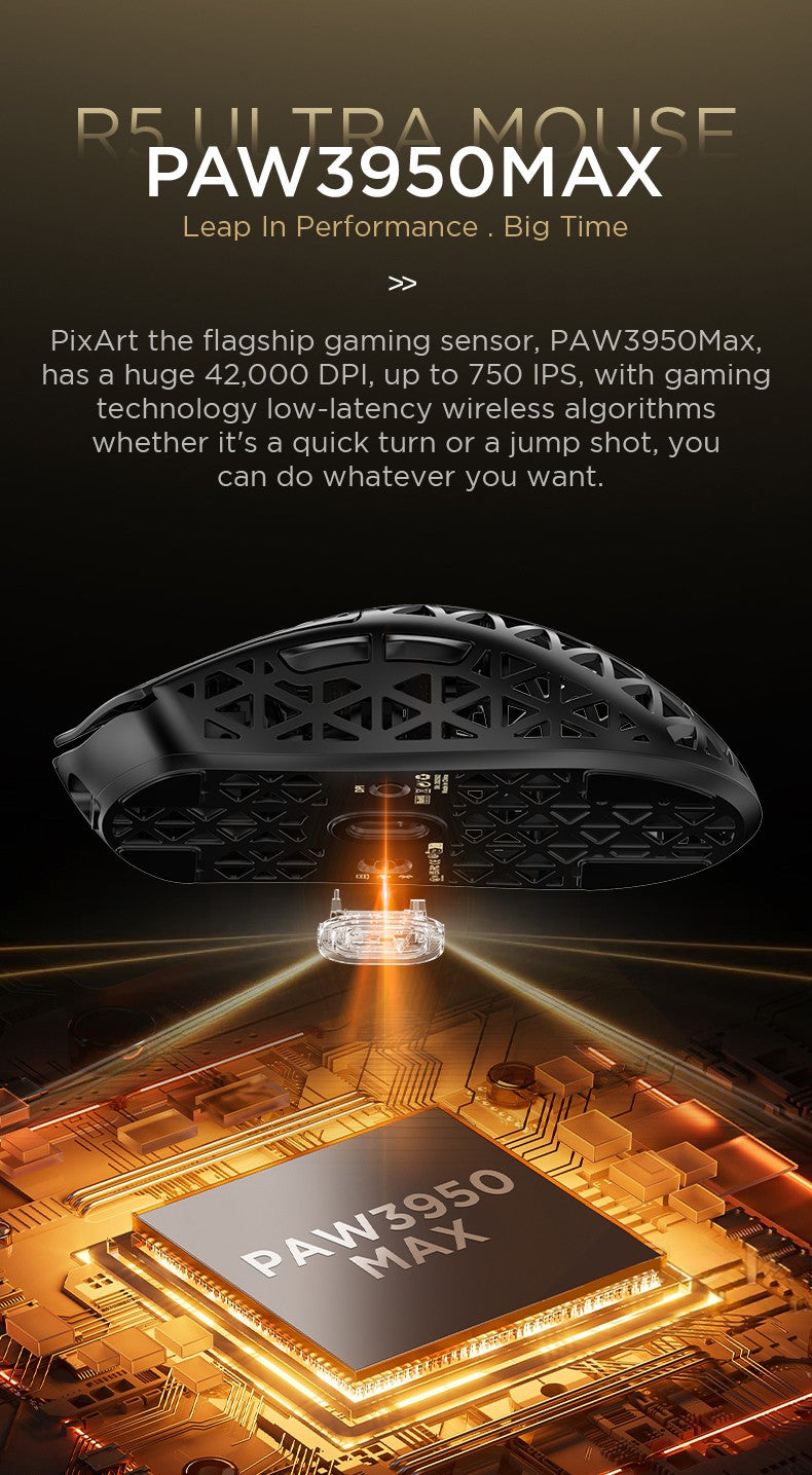 ATTACK SHARK R5 8K Wireless Gaming Mouse, 42K DPI -PAW3950 MAX Sensor -39g Ultra-Lightweight Carbon Fiber Hollowed-Out Design